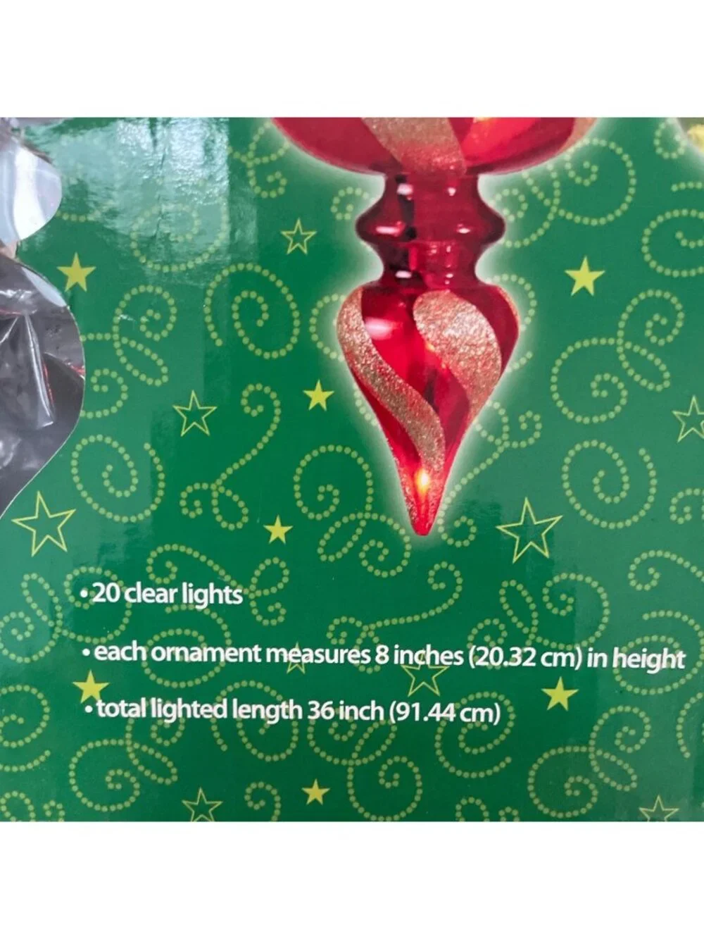 Merry Brite String Lighted Christmas Ornaments Multicolor Glitter Swirl 36 Inch